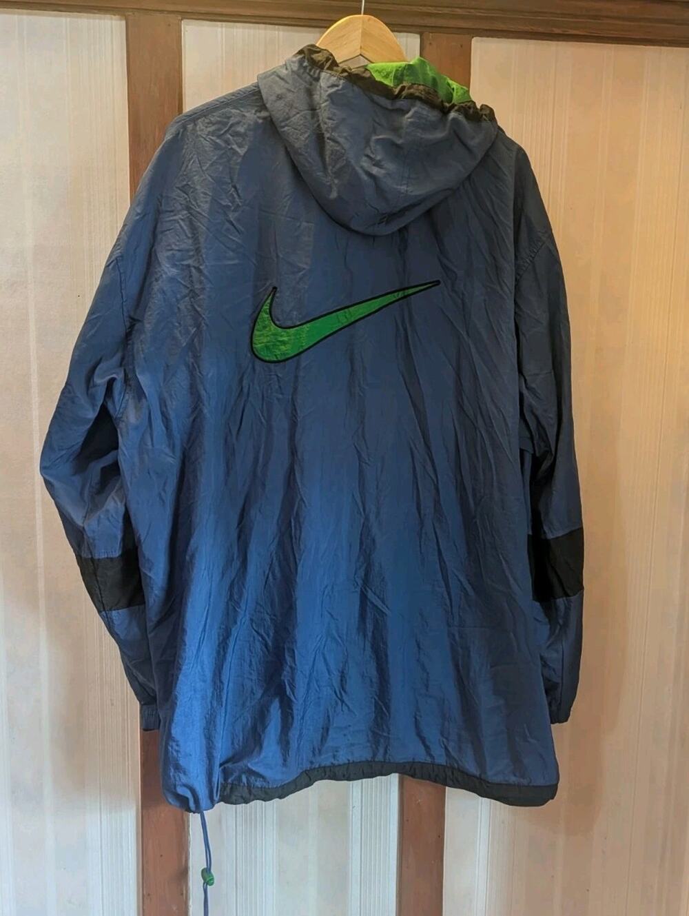 vintage Nike windbreaker jacket Men's XL Colorbloc blue nylon shell black Green